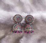 Elegant Pink Green Colour Stone Jhumka’s