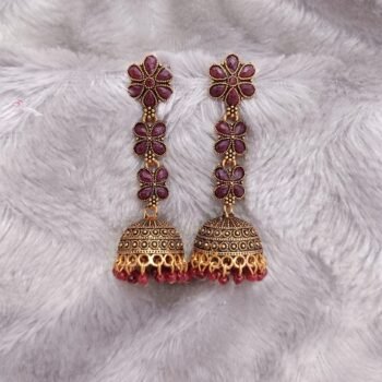 Maroon Three Layer Flower Jhumka's for Elegant Ethnic Style