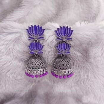 Elegant Voilet Lotus Two Layer Jhumka's for Festive Style