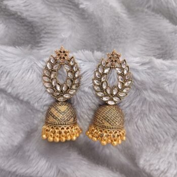 White Oval Stud Stone Jhumka for Elegant Ethnic Style
