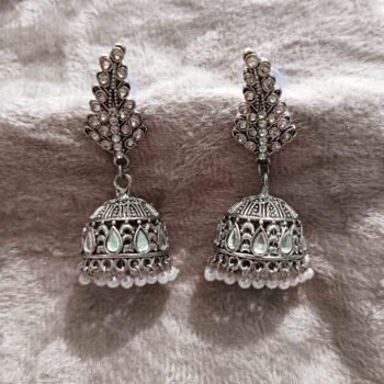Silver Color Leaf Stone Jhumka’s for Elegant Ethnic Wear