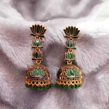 Green Lotus Jhumka's – Elegant Traditional Ethnic Earrings