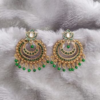 Elegant Green Lotus Dangle Earrings for Women