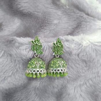 Green Krishna Jhumka’s – Traditional Ethnic Temple Earrings