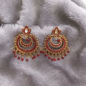 Elegant Maroon Lotus Dangle Earrings for Festive Style