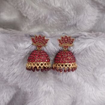 Maroon Lotus Stone Earrings for Elegant Ethnic Style