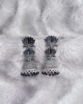 Black Lotus Two Layer Silver Jhumka Earrings